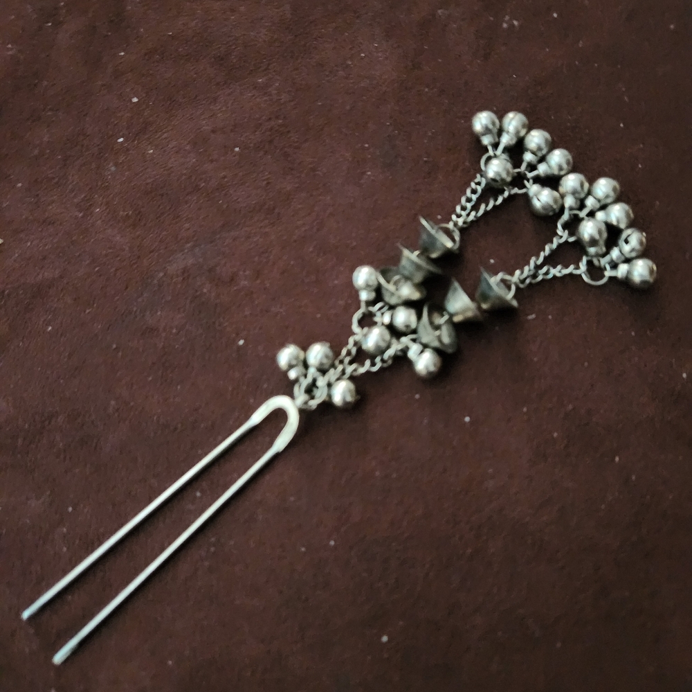 Silver Hair Fork with Beaded Design